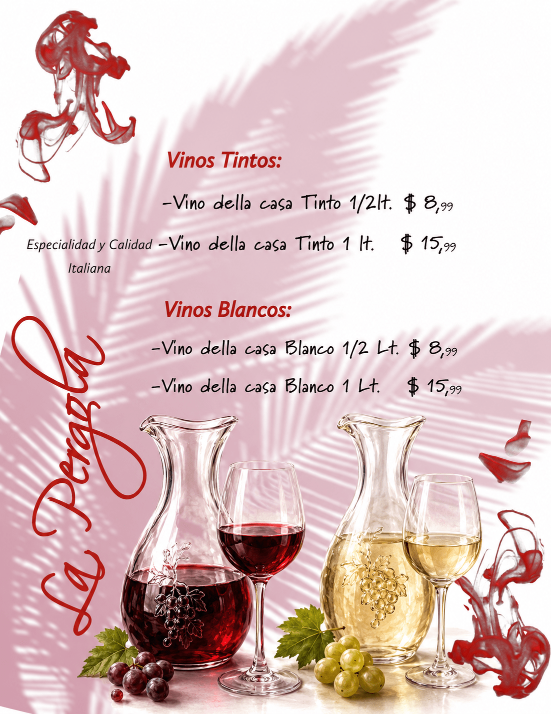 Menu vinos restaurante LA Pergola Tonsupa